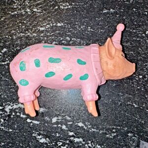 Ankyo Party Pig Farm Animal Cake Topper Toy 5" Figure Polka Dots Birthday Hat